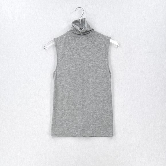 ENZA COSTA Lurex Jersey Sleeveless Turtleneck Top Womens Medium Light Gray NEW - Picture 2 of 13